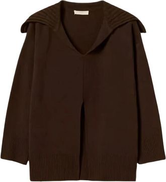Twinset V-hals gebreide trui met zeemanskraag - Dames - V-hals truien - Bruin - M - Truien & Vesten