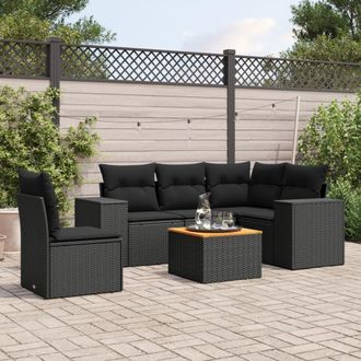 vidaXL Vidaxl - Set De Sof&aacute;s De Jard&iacute;n 6 Piezas Y Cojines Rat&aacute;n Sint&eacute;tico Negro