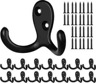 OEM Ganchos Negros Para Abrigos, 14 Piezas - Gancho Doble De Pared Resistente De Estilo Vintage Con 40 Tornillos