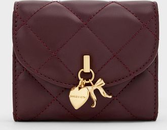 Charles & Keith Arrietty Quilted Bow-Heart Charm Curved-Flap Wallet