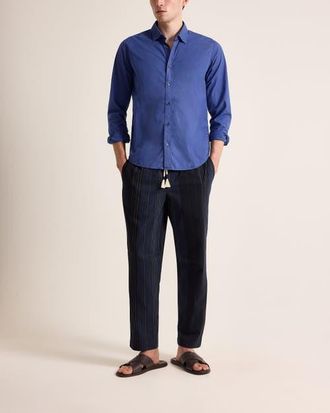 Orlebar Brown Giles Tailored Fit Garment Dye Poplin Shirt in Nightfall Blue at Nordstrom, Size X-Large