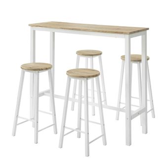 SoBuy Juego de mesa alta de bar y 4 taburetes para comedor metal blanco