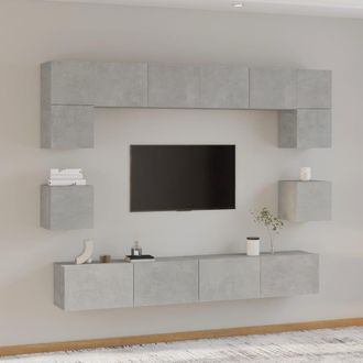 vidaXL Vidaxl - Set De Muebles De Tv 8 Pzas Madera Contrachapada Gris Hormig&oacute;n