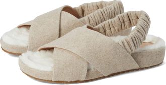 Cole Haan Mojave Sandals Womens Beige Faux Fur Crisscross Slingback GAL479