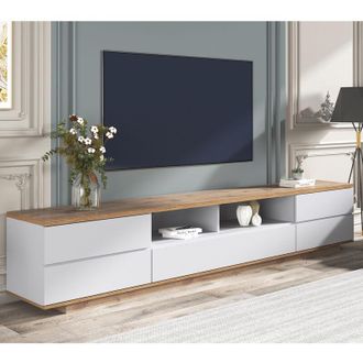 Merax Mobile TV Moderno lucido, Mobile TV 180 cm con ampio vano portaoggetti e design bicolore, ante con funzione soft-close, rovere+bianco