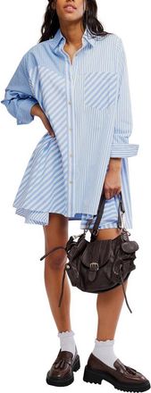Free People Oxford Club Minidress in Cornflower Combo at Nordstrom, Size X-Large