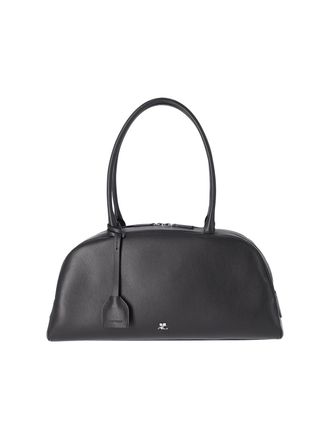 Courr&egrave;ges Shoulder Bag Monday in Smooth Black Calf Leather