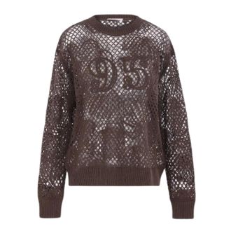 Max Mara Bruine Crewneck Sweater met Borduurwerk - Dames - Ronde hals truien - Bruin - S - Katoen - Truien & Vesten