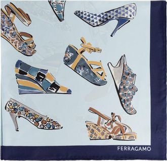 Ferragamo Accessoires, Dames, Blauw, ONE Size, Genio Print Zijden Sjaal