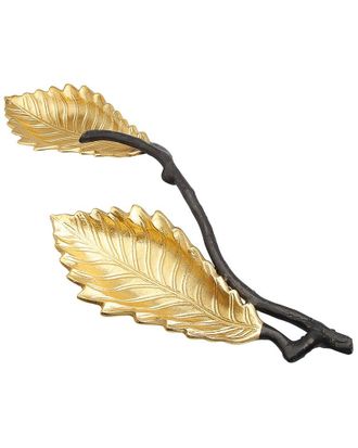 Alice Pazkus 21.5In Gold Black Leaf Relish Dish