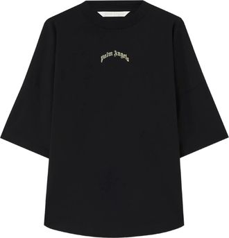 Palm Angels Black Curved Logo Over Boxy Tee