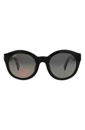 Maui Jim 51mm Round Polarized Sunglasses in Black Tortoise Grey at Nordstrom Rack