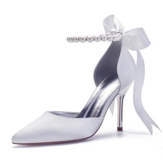 Miyoopark Wedding and Evening Shoes for Women Prom Pumps with Ribbon M532 White UK 7.5