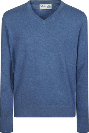 Ballantyne Klassieke V-hals trui - Heren - Cashmere truien - Blauw - M - Kasjmier - Truien & Vesten