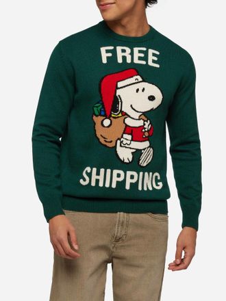 MC2 Saint Barth Green Sweater Heron With Snoopy Jacquard Snoopy Peanuts Special Edition