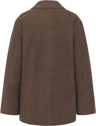 Max Mara Womens Suede Jacket With Shirt Collar Taupe Lambskin