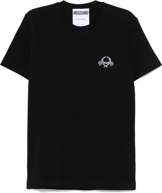 Moschino Short-Sleeve Black T-Shirt With Intricate Embroidery