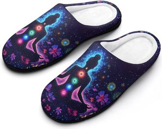 Generic Yoga Woman Glowing Flowers Fashion Cotton Slippers for Women Memory Foam House Slippers Non-Slip House Bedroom Shoes