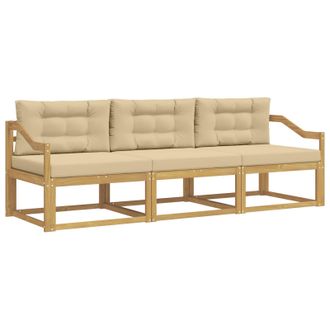 vidaXL Conjunto De Sof&aacute;s De Exterior Con Coj&iacute;n 3 Pcs Y Beige Poli&eacute;ster Vidaxl