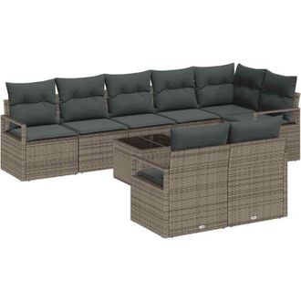 vidaXL Garden Sofa Set with Cushion 9 pcs Light Grey Poly Rattan vidaXL