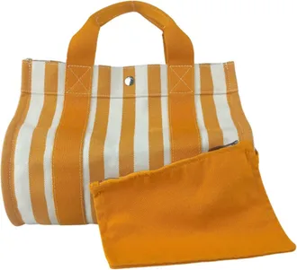 Herm&egrave;s Natural Orange Canvas Handbag Pouch Tote Bag (Pre-Owned)