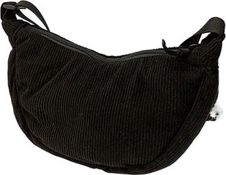 Generic Solid Color Corduroy Womens Hobos Shoulder Bag Retro Casual Female Crossbody Bags Ladies Daily Travel Handbags Messenger(BK)