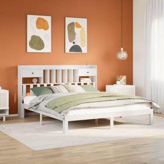 vidaXL Cama Con Estanter&iacute;a Sin Colch&oacute;n Madera Maciza Blanca 180x200 Cm Vidaxl