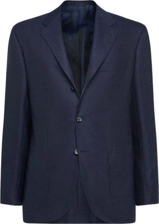 Kiton Single-Breasted Cashmere Blazer - Heren - Blazers - Blauw - 2XL - Leer - Jassen