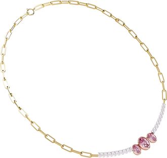 Diamond2Deal 14k Two-tone Gold 4.50 Ct Oval Cut White & Pink Lab Grown Diamond Link Pendant Necklace 18 VVS2