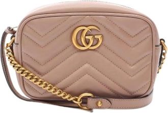Gucci Pre-owned GG Marmont Leren Mini Schoudertas - Dames - Vintage Schoudertas - Beige - ONE Size - Leer - Vintage