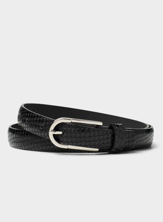 Simons Womens D-buckle glossy snakeskin leather thin belt