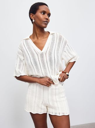 BOSS Womens Elastic waist scalloped openwork short