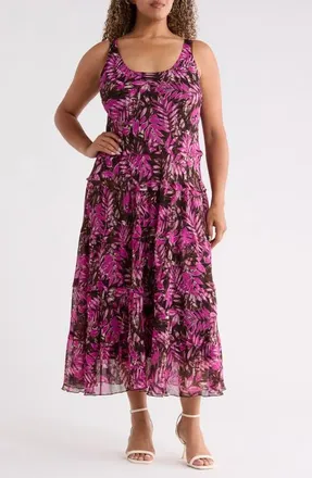 Jones New York Print Sleeveless Tiered Maxi Dress in Bright Orchid Multi at Nordstrom, Size 2 X