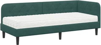 vidaXL Corner Bed Frame with Mattress Dark Green 80 x 200 cm Velvet vidaXL