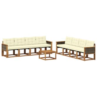vidaXL Conjunto De Sof&aacute;s De Exterior Con Coj&iacute;n 9 Pcs Natural Y Crema Vidaxl