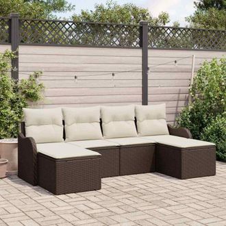 vidaXL Vidaxl - Conjunto De Sof&aacute; De Jard&iacute;n Con Coj&iacute;n 6 Pcs Marr&oacute;n Polirat&aacute;n