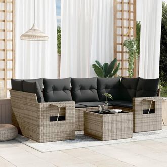 vidaXL Set De Sof&aacute;s De Jard&iacute;n 7 Piezas Con Cojines Rat&aacute;n Pe Gris Vidaxl
