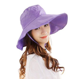 HS Outdoor UV Protection Rain Cap Waterproof Rain Hat Wide Brim Bucket Hat (Purple)