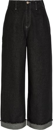 Damson Madder Pascal Turn-up Wide-leg Jeans - Black - 32 (W32 / UK14-16 / L)