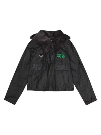 Ganni x Barbour hooded corduroy-collar jacket - women - Fabric - 40 - Brown