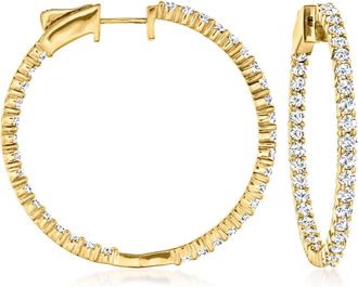 Ross-Simons Diamond Inside-Outside Hoop Earrings in 18kt Gold Over Sterling