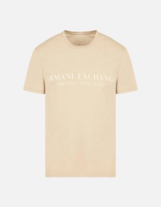A|X Armani Exchange Mens Cotton Milano/New York Logo Beige T-Shirt - Cream - Size: 42