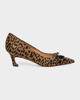 Santoni Adri 55MM Leopard-Print Calf Hair Pumps
