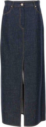 Brunello Cucinelli Dark Denim Midi Skirt With Slit, Brand Size 40 (US Size 6)