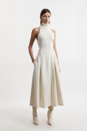 Karen Millen Womens Compact Stretch Tailored Seam Detail Prom Full Skirt - White - Size 10 UK