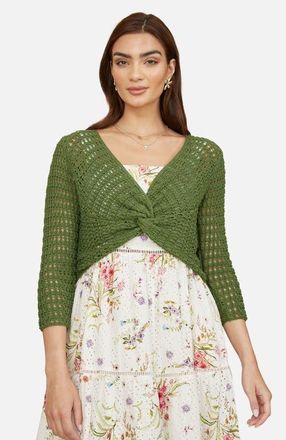 Yumi Crochet Cotton Twisted Bolero Cardigan in Green at Nordstrom, Size Medium