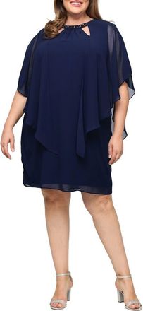 S.L. Fashions Cutout Crystal Embellished Neck Shift Cocktail Dress in Navy at Nordstrom, Size 18W