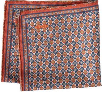 Eton Orange Quatrefoil & Paisley Reversible Wool Pocket Square in Medium Orange at Nordstrom