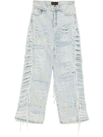 Who Decides War by Ev Bravado Ultra-flare gerafelde jeans - Blauw