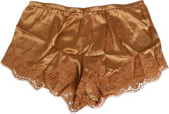Dolce & Gabbana Brown Silk Satin Floral Lace Shorts Womens Underwear
